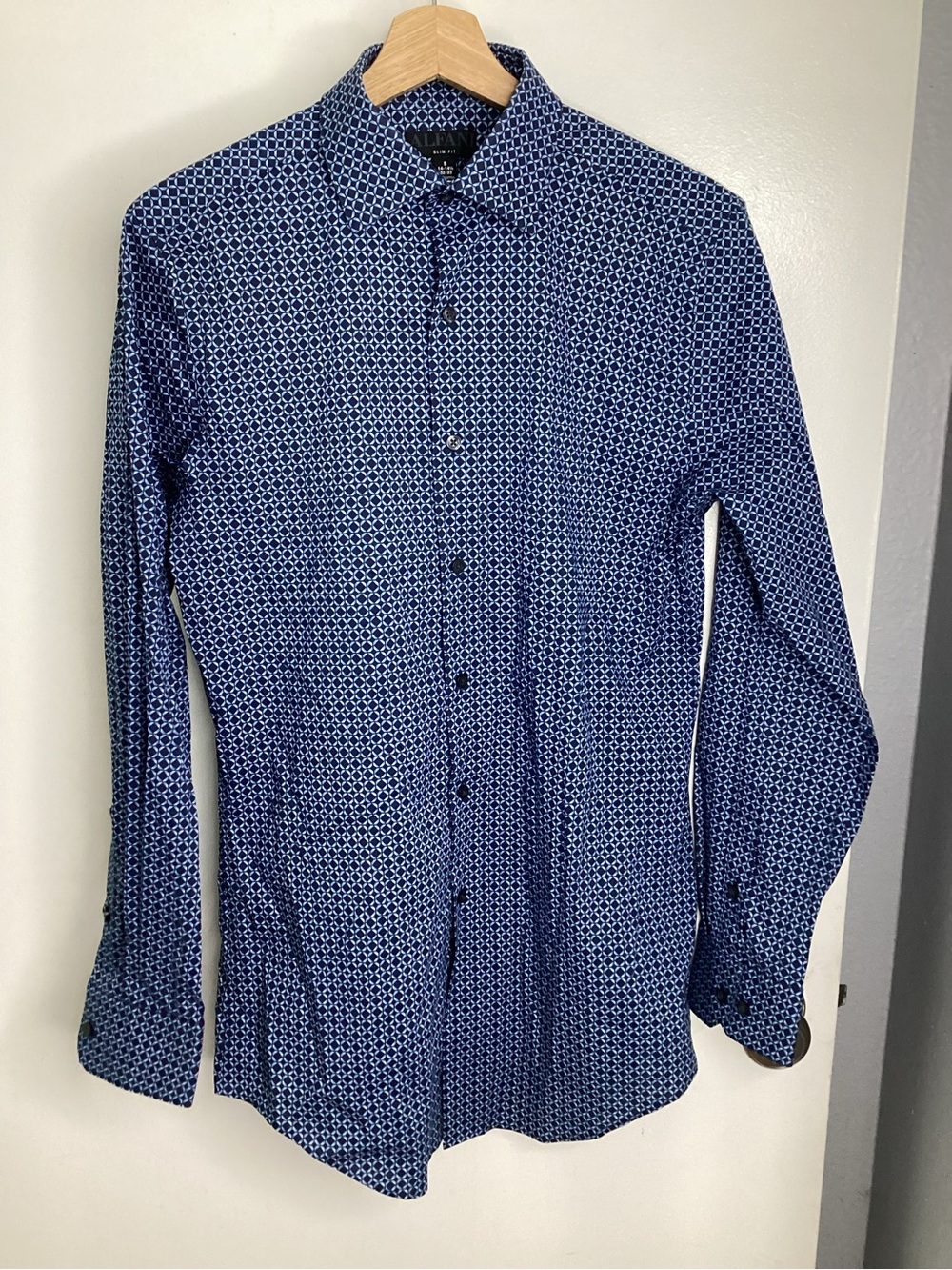 Alfani Navy & White Micro Geometric Men's Dress Shirt S
